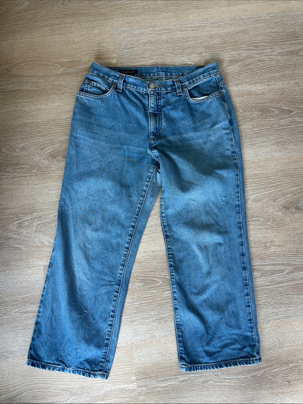 Lands' End Women’s Size 4 Blue Jeans 100% Cotton Straight Leg Cropped Denim EUC